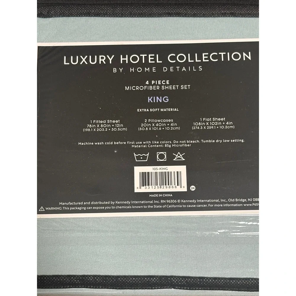 NWT, Luxury Hotel Collection King Microfiber Sheet Set 4pc Aqua 12in Deep